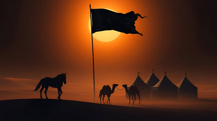 Muharram, Islamic Month, A festival of mourning and grief, Hazrat Hussain, Hazrat Abbas, Karbala, Ashura, Majlis, Matam, Shia, Religious Concept, Generative Ai