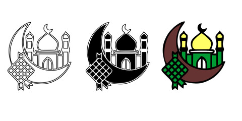 Collection of elements in the oriental style of Ramadan Kareem and Eid Mubarak, Islamic windows, arches, stars and moon, mosque doors, mosque domes and lanterns