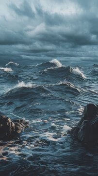 Spectacular stormy ocean with rough wave digital art 3d illustration