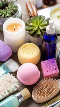 High angle selfcare products arrangement