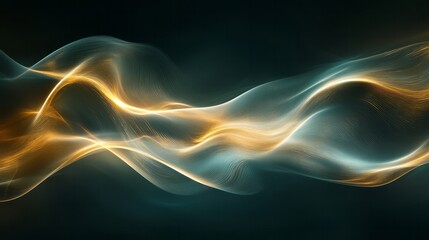 Abstract flowing waves of golden and teal light emanate energy