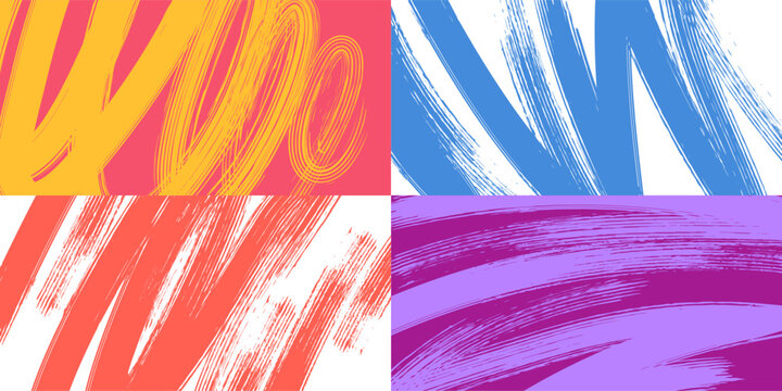 Brush stroke background. Grunge paint stripe poster with dry brush lines, four distress ink brush organic texture. Modern painted banner vector graphic design