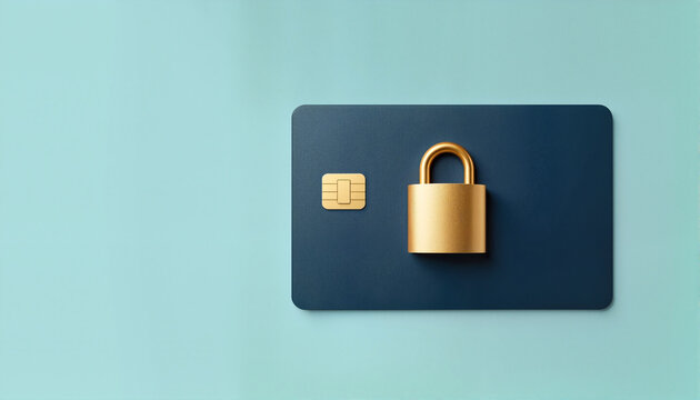 Credit card with padlock on a blue background for blogs, websites, financial security resources, digital safety guides, online banking articles, and cybersecurity awareness campaigns