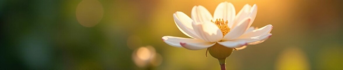 The soft glow of sunlight illuminates the delicate petals of a flower, white, light, botanical