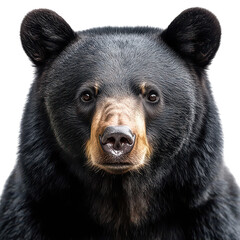Close-up face of a black bear isolated on transparent background, PNG