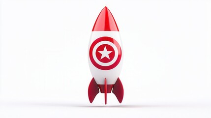 Obraz premium A stylized rocket with a white body, red accents, and a star emblem, symbolizing innovation and space exploration.