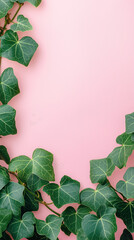 Obraz premium Green Ivy Leaves Framing Pink Background 