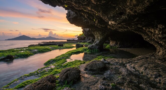 Minimalist Coral Caves in Pulau Biak with Negative Space at Sunrise