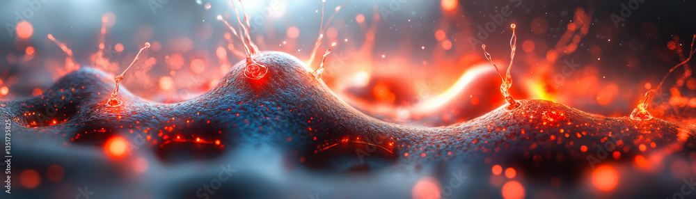 Poster futuristic neural network visualization with abstract digital patterns and glowing orange and blue l