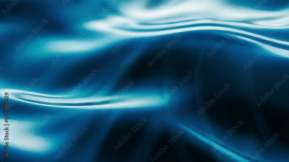 Poster a close-up view of fluid, shimmering blue waves creating an abstract pattern on the surface, evoking