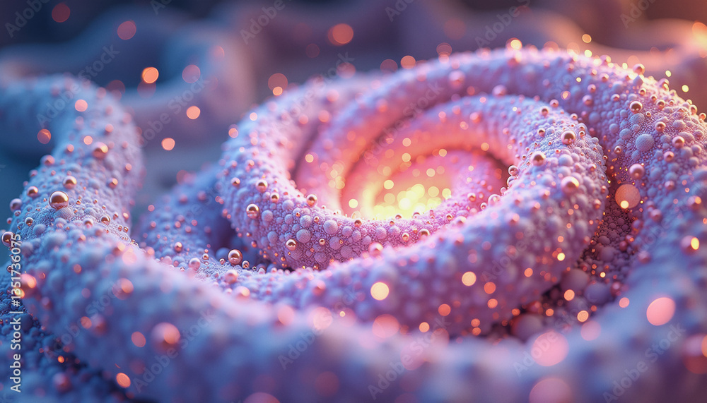 Poster glowing, swirling fractal formations radiate warmth and sparkle with countless tiny lights. graphica