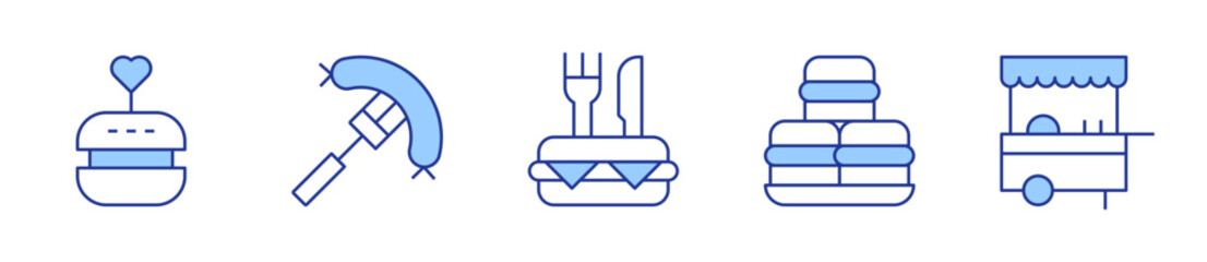 burger, burgers, sausage, food, food cart. Fast food Icon vector illustration. Line Duotone style. Editable stroke