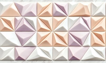 Geometric tiles featuring alternating colored triangular patterned shapes