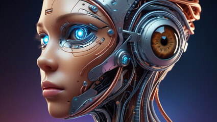 cyber woman with helmet, virtual reality, virtual reality glasses, virtual reality helmet, robot, futuristic robot head