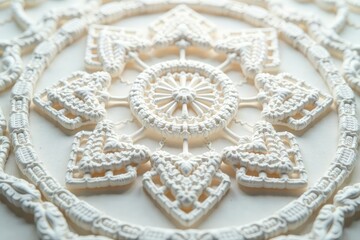 Geometric design in off-white lace, close-up view , yarn, line, off-white