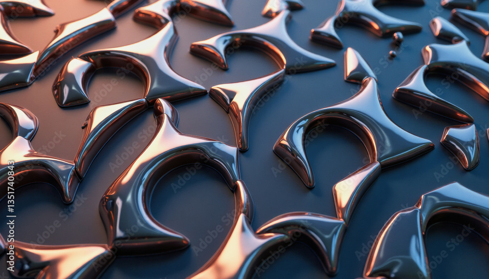 Poster reflective, metallic shapes create a dynamic, abstract pattern with warm golden highlights. graphica