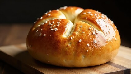 Golden brown crusty artisan bun, perfectly baked , flour, isolated, bread
