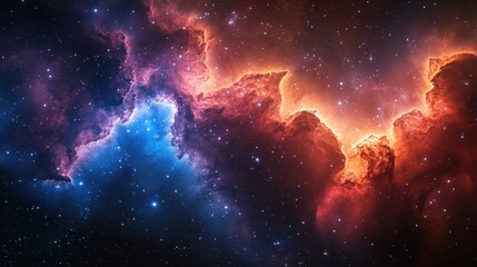 Beautiful cosmic nebula with many vibrant colors and shining stars