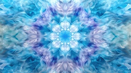 A symmetrical floral pattern using shades of cool blue colors