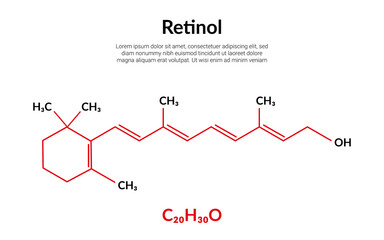 Vitamin A or retinol molecular structure formula, suitable for education or chemistry science content. Vector illustration