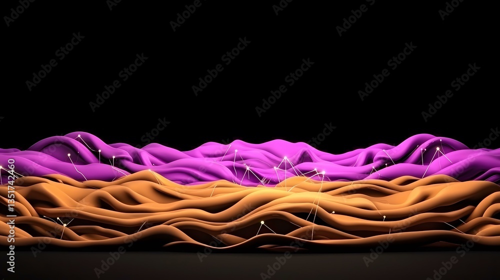 Aufkleber the image contains a digital rendering of two layers of undulating, fabric-like surfaces. the top la
