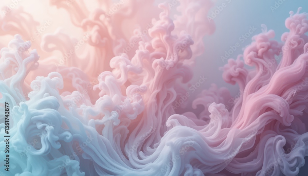 Poster flowing abstract swirls digital art ethereal atmosphere soft colors close-up view creative expressio