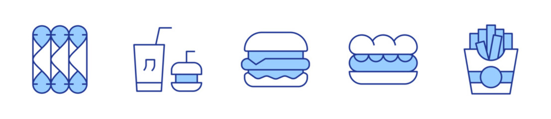 flautas, sandwich, fast food, french fries, burger. Fast food Icon vector illustration. Line Duotone style. Editable stroke