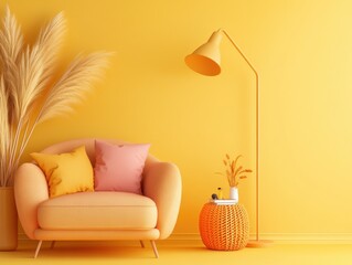 Cozy yellow living room with stylish decor.
