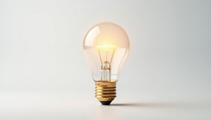 Single lightbulb glowing against stark white background, inspiration, white