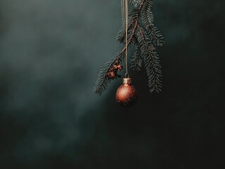 Elegant Christmas ornament on evergreen branch.