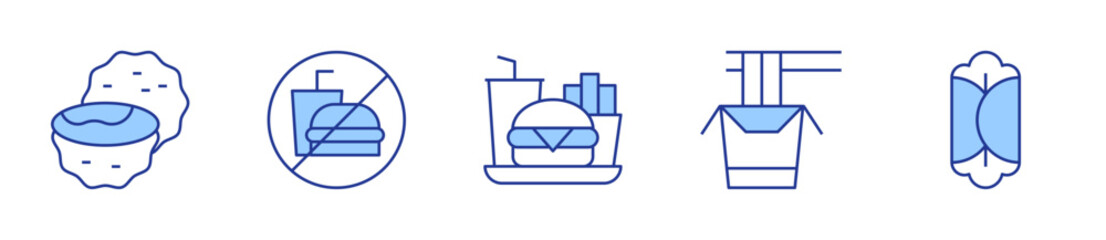 noodle, burrito, truffle, no food, fast food. Fast food Icon vector illustration. Line Duotone style. Editable stroke