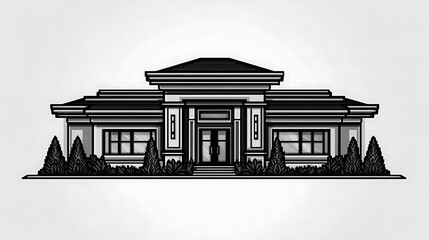 Obraz premium A monochrome architectural illustration of a contemporary building facade