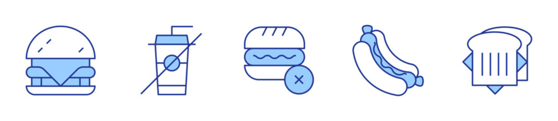 sandwich, burger, no fast food, hot dog. Fast food Icon vector illustration. Line Duotone style. Editable stroke