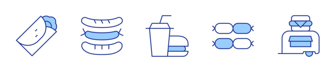 sausage, burrito, food truck, sausages, fast food. Fast food Icon vector illustration. Line Duotone style. Editable stroke