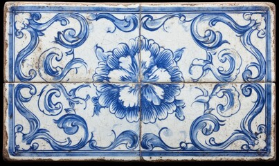 Blue and white flower pattern painted on ceramic tiles