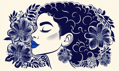 A lovely woman decorated with floral art and closed eyes