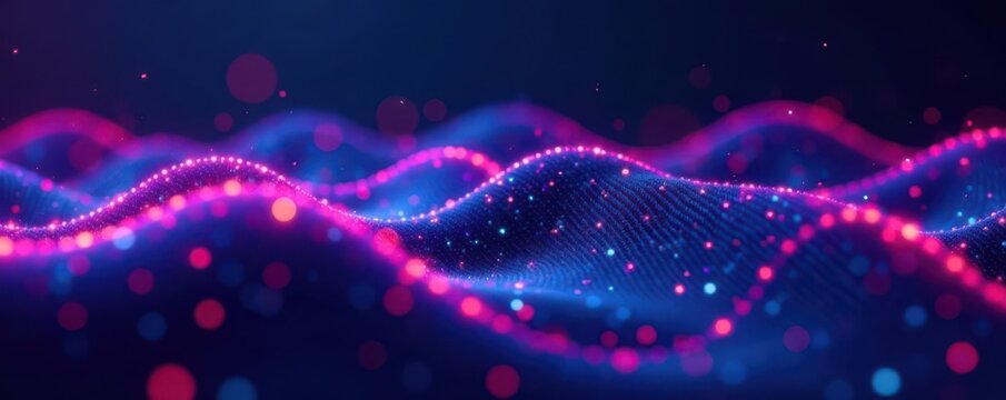 Abstract binary code waves, vibrant blue pink hues Digital data flow background , wave, code, design