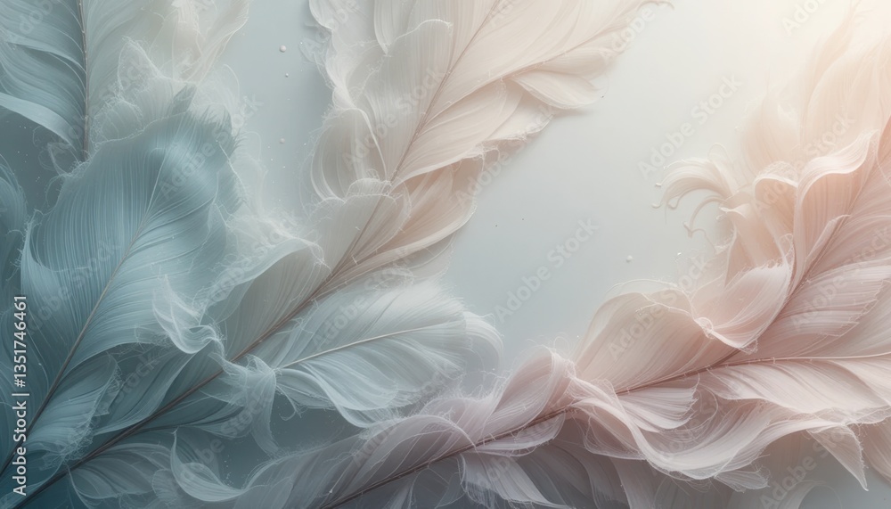 Poster graceful feathers abstract art digital creation soft color palette artistic environment close-up vie
