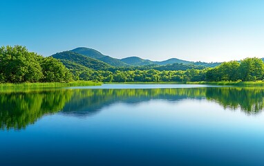 Naklejka premium Serene Lake Landscape with Mountain Reflection