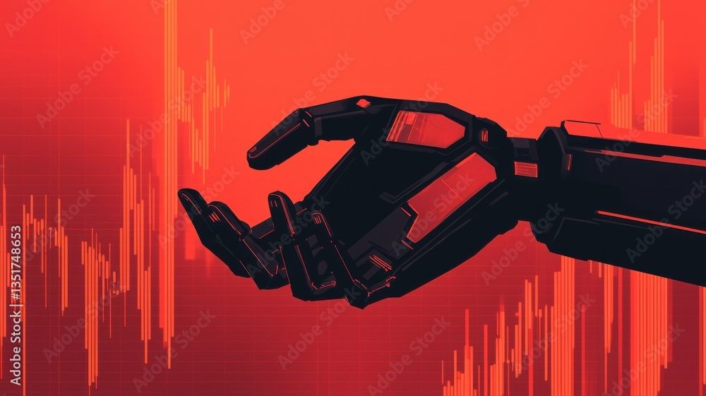 Poster analyzing data trends with robotic technology in business digital art abstract environment futuristi