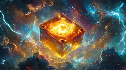 Cosmic Cube in a Fiery Storm, Space Background