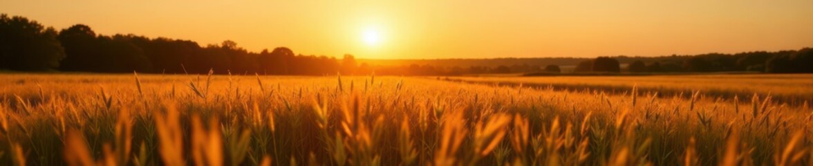 Fototapeta premium Golden sunset bathes a vast field of tall grasses , peaceful, picture, landscape
