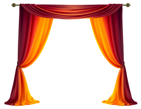 Elegant red and orange curtains for home interior decoration.