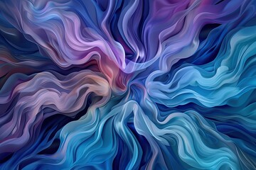 Abstract flowing fabric in shades of blue purple and pink creates swirl