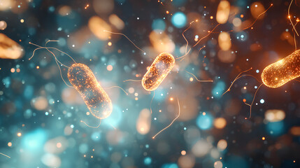 Closeup artistic depiction of glowing mitochondria with radiant orange and teal energy surrounded by swirling golden antioxidants  

