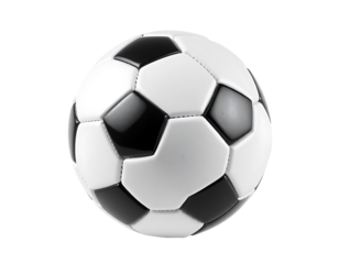 Close-up of a classic black and white soccer ball on a transparent background.