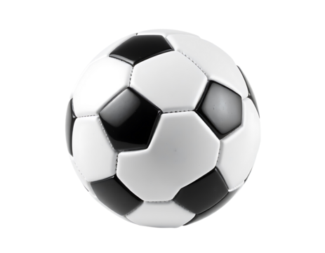 Close-up of a classic black and white soccer ball on a transparent background. - Powered by Adobe