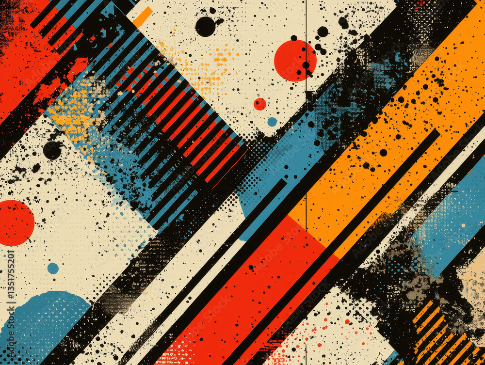 Poster dynamic abstract pattern showcasing bold zigzag lines and vivid neon colors influenced by 80s retro 