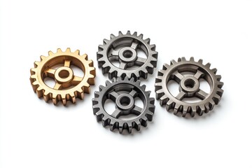 Interlocking gears, metallic and golden, symbolize teamwork, collaboration, and precision engineering.