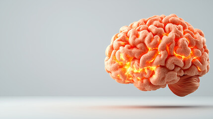3D Rendered Active Brain with Orange Energy